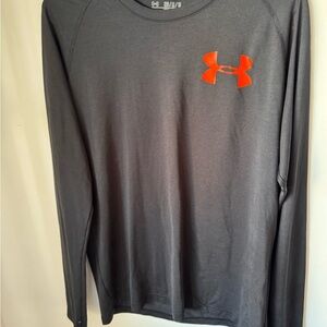 Under Armour Men's Charcoal Long Sleeve Tee with Red Logo